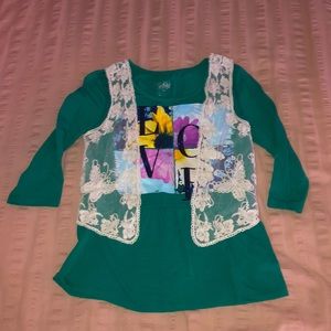 Girls Justice Love Floral Lace WrapLong Sleeve Tee